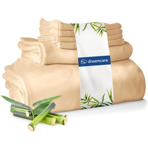 DREAMCARE 100% Viscose from Bamboo Sheets Queen Size - 4 Pc Luxury Cooling Sheets for Hot Sleepers, Queen Size Bed Sheets Set (Soft Apricot)