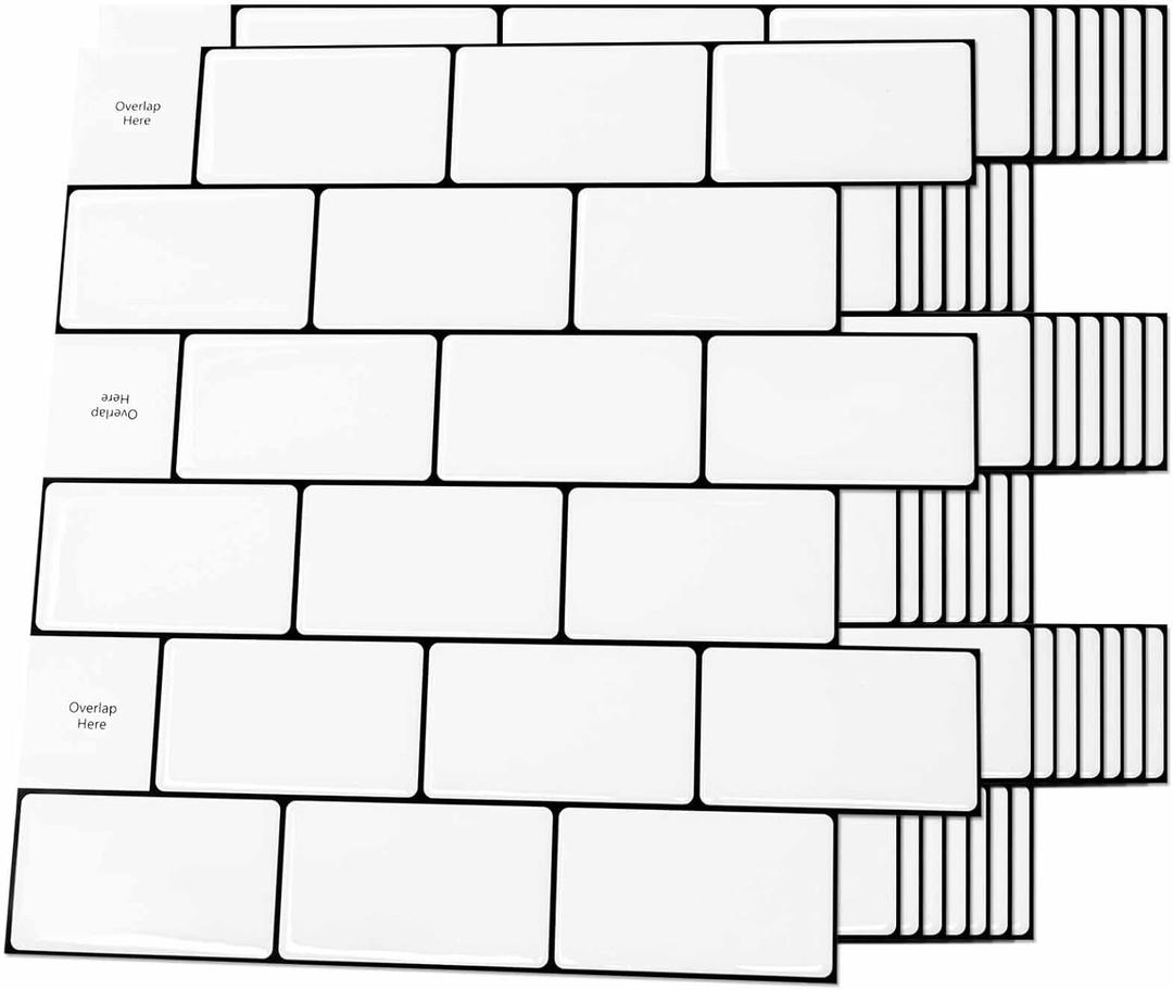 Art3d 20-Sheet Backsplash Tile for Kitchen Peel and Stick, 12"x12" Stick on Subway Tiles for Kitchen, Bathroom Back Splashes, White-Black Grout
