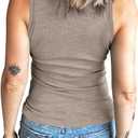 HERILIOS Women's Tank Tops Ribbed V Neck Sleeveless T Shirts Summer Slim Fitted Basic Tee Tops Crew Neck Cami Shirt M