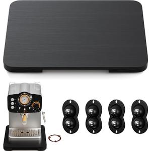 GuanQiao 360 Rotation Appliance Slider for Coffee Maker & Heavy Kitchen Appliance, Bamboo Rolling Tray for kitchen Counter, Sliding Tray with Premium Wheels (Black, 13.9" 9.4")