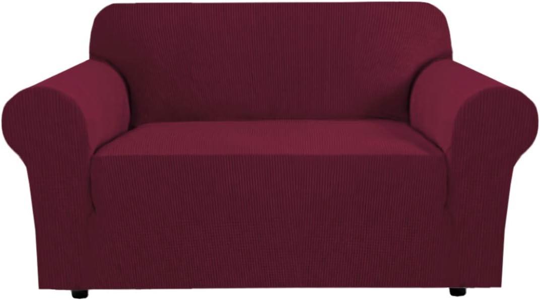 H.VERSAILTEX Stretch Couch Cover Loveseat Covers for 2 Cushion Couch Loveseat Slipcover|Sofa Cover for Love seat 1 Piece, Textured Checked Jacquard Fabric(58'-70' Wide, Burgundy Red)