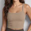 ODODOS Women's Seamless Crop Cami Wide Scoop Neck Ribbed Soft Open Racerback Cropped Tank, Small