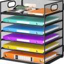 6 Tray Paper Organizer Letter Tray with Handle - Mesh Desk File Organizer, Paper Sorter Organizer for Office, Home or School File Folder Holder -Black
