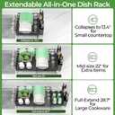 Large Dish Drying Rack, Expandable Dish Rack, Stainless Steel Dish Racks for Kitchen Counter, Multifunctional Dish Drainer with Utensil & Cup Holder, 13.4"-28.7" L x 11.8" W, Black