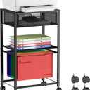Cawukege Small Printer Stand, Side Table for Printer, Under Desk Storage Organizer, 3 Tier Hanging File with Wheels, for Office, Home, Black