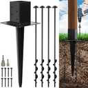 LADECH 4x4 Fence Post Anchor Ground Spike 24” Length with Ground Anchors Screw in - Metal Black Powder Coated – Mailbox Post Anchors – Fit 3.5x3.5 Standard (Black - 1 Pc)