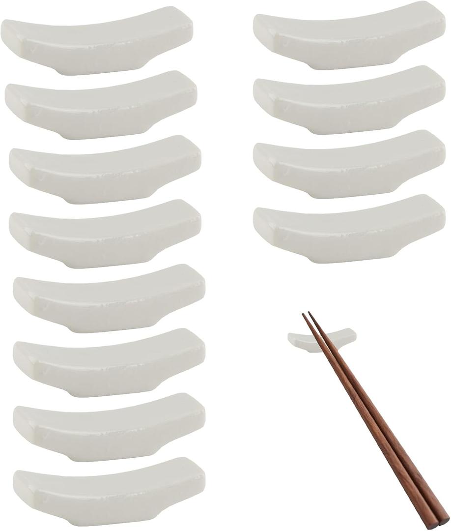 12 Pcs Ceramic Chopstick Holder Rest, Reusable Glazed Ceramic Stand,Keep Utensils Off Table, Anti Rolling Easy Clean, Tabletop Decoration for Sushi Nights, Asian Dining, Home Use