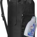 Laundry Bag Backpack Durable Laundry Bag with Shoulder Straps and Mesh Pockets Portable Laundry Dirty Clothes Hamper Bag for College Dorm (Black)