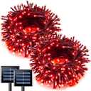 JMEXSUSS 2 Pack Solar String Lights Outdoor Waterproof, Total 66 FT 200 LED Solar Christmas Lights Outdoor, Twinkle Light for Christmas Tree Outside Garden Yard Xmas Decor, Red
