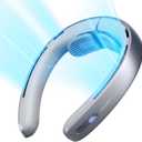 JISULIFE Portable Neck Fan Pro, 100 Speeds Bladeless, Stepless Knob, LED Display, 5000mAh Rechargeable Personal, Mini Hands Free, USB Battery Operated Wearable-Grey