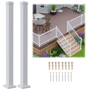 Egadis 2 Pack 2.56 in. x 2.56 in. x 39 in. Deck Railing Post with Screws, Aluminum Railing Post, White Outdoor Textured Powder-Coat Finish Stair Post for Decks, Porches & Balconies (2X 39in Post)