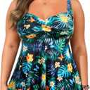 Aqua Eve Plus Tankini Tops for Women Swimwear Top Only Bathing Suits Flowy Tummy Control Swimsuit Top Black and Green Floral 14 Plus