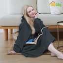 Easy-Going Oversized Flannel Wearable Blanket Hoodie for Adults, One Size Fits All (Lao_dark Gray)