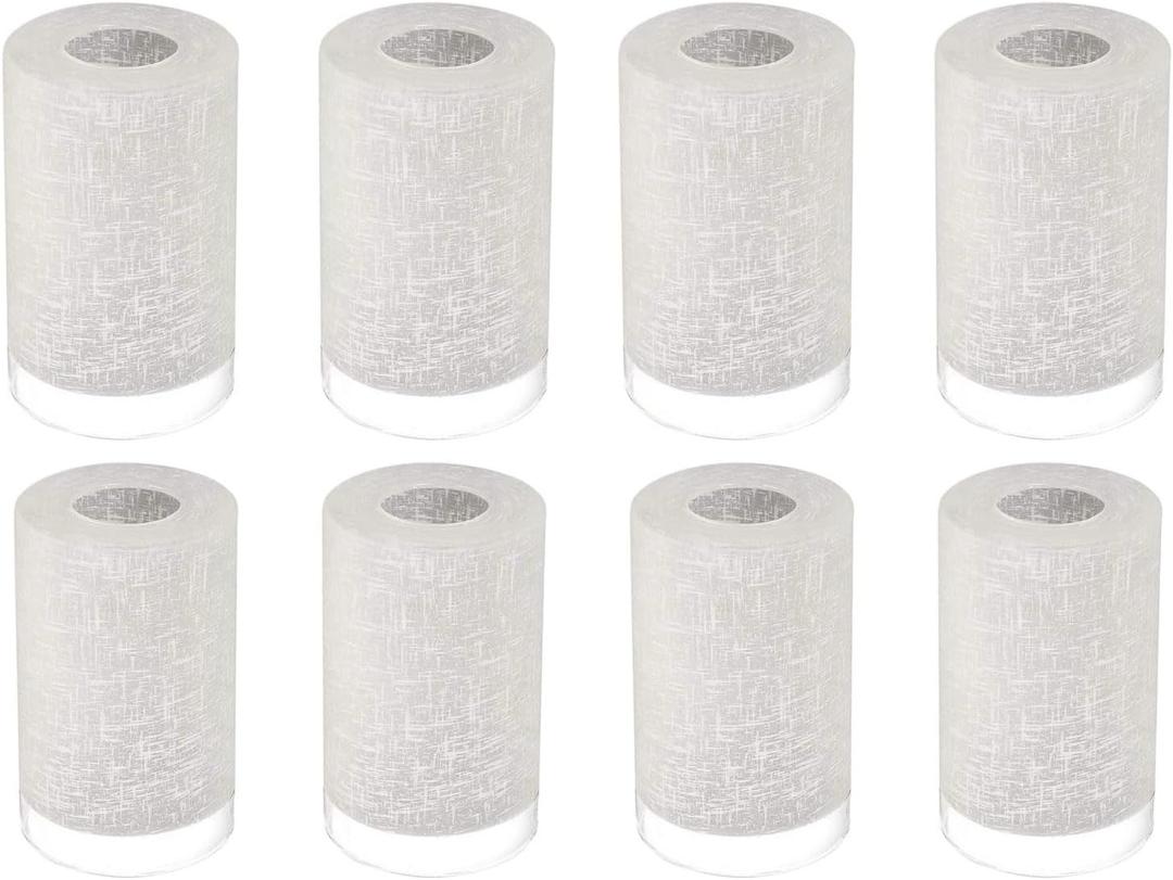 8 Pack White Linen Frosted Glass Lamp Shade Covers, 5.9in Height, 3.9in Diameter, 1.65in Fitter, Cylinder Light Fixture Lampshade, Glass Shade Replacement Globe for Chandelier Wall Sconce