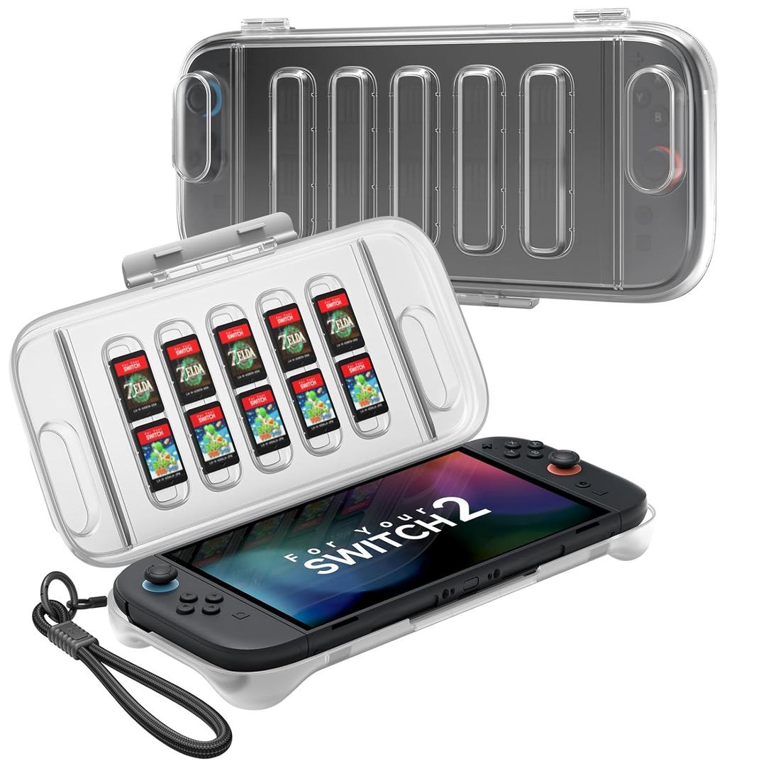 JSAUX Protective Case for Nintendo Switch 2 (2025), Hard Carrying Shell, Slim & Portable, Dustproof, Built-in 10 Game Card Slot, Travel-Carry, Full Protection Cover  Translucent Clear PC0116