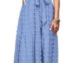 MASCOMODA Womens Summer Swiss Dot Maxi Dressses Wrap V Neck Flutter Short Sleeve Boho Casual Flowy Long Wedding Guest Dress, L