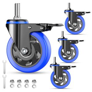 3 Inch Caster Wheels Heavy Duty Stem Caster 1600Lbs, Threaded Stem Casters 1/2"-13 x 1(Stem Diameter 1/2", Stem Length 1"), Safety Locking Caster Set of 4, Industrial Castor Wheels for Cart,Furniture