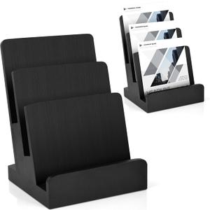 6 x 9 Wood Brochure Holder 3 Tier Pamphlet Display Stand Black Brochure Display Stand Postcard Holder Flyer Holder Magazine Rack Literature Stand Book Display for Desk Booklets Menu (1)