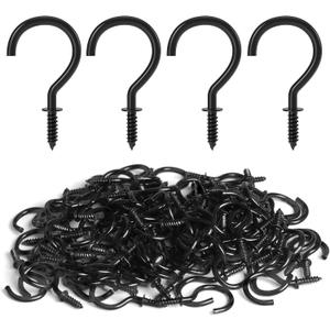 RELBRO Screw Hooks, 1 Inch Metal Screw in Cup Hooks, Black, 100 Pcs