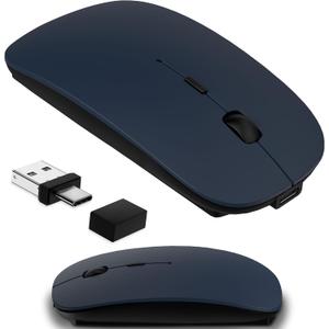 Wireless Mouse for MacBook & iPad, Bluetooth 5.2/3.0 & 2.4G USB-C/USB-A, Rechargeable Silent Slim Mouse with Multi-Device Switching & Activity Mode to Prevent Screen Lock - Blue