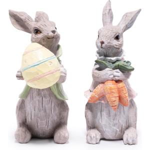Hodao Easter Bunny Decorations Spring Home Decor Bunny Figurines Gifts (Easter Gray Rabbit 2pcs)
