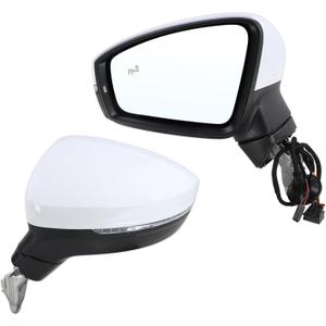 Left Driver Side Mirror Compatible With 2018 2019 2020 2021 2022 2023 2024 2025 2026 VW Tiguan With Manual Folding Power Glass Heated Turn Signal Blind Spot White Replace#5NA949145(6+2Pins)