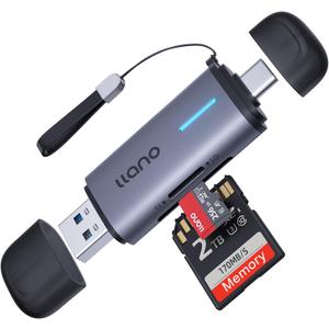 llano Micro SD Card Reader, 2 in 1 USB C 3.0 SD Card Reader Dual Slots Card Adapter, Memory Card Reader for MicroSD, SDHC, SDXC, Compatible with iPhone 17/16/15, MacBook, iPad, Android, Computer (Grey)