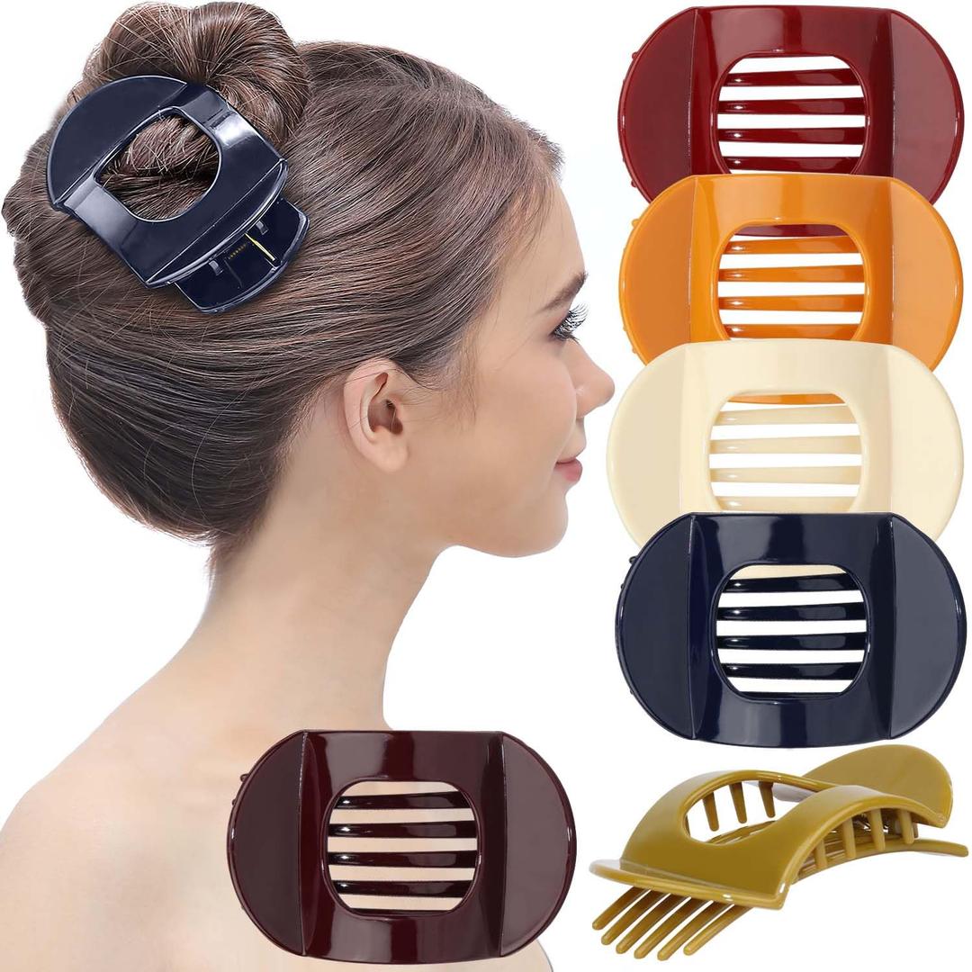 RC ROCHE 6 Pcs Flat Claw Hair Clips for Women Thick Hair French Round Duckbill Square Secure Strong Hold Grip Clamps Barrettes Curved No Slip No Crease Plastic Styling Cute, Medium Classic