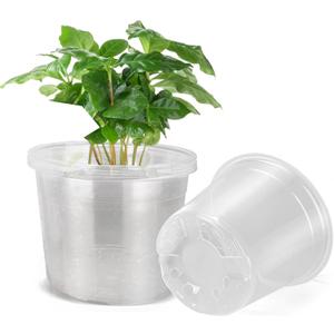 10 Inch Large Clear Nursery Pots with Drainage, 5 Pack Plastic Pots for Plants, Ideal Seedling Pots and Plant Pots for Vegetables, Orchids, Aloe, Indoor Outdoor Use (10 inch-5 Pack)