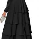 BerryGo Womens Flowy Maxi Dress Chiffon Long Sleeve Slit V Neck Casual Ruffle Tiered Boho Fall Wedding Guest Long Dress (Black, M)