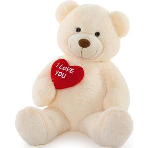 MaoGoLan Big Teddy Bear Stuffed Animal, Soft and Cuddly Giant White Teddy Bear Plush with I Love You Red Heart,Valentines Gift for Kids,Girlfriend,Boyfriend,Lover,36 inches