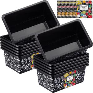Thyle 12 Pieces Plastic Cubby Bins with Labels 11.6 x 7.7 x 5 Inch Classroom Book Bins Stacking Storage Container Organizer Storage Cubbies for Classroom Office (Cartoon)