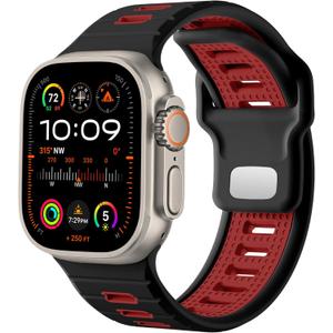 Odbeai Sport Band Compatible with Apple Watch Ultra 2 3/Ultra Band,Compatible with Apple Watch Bands for Men 49mm 46mm 45mm 44mm 42mm,Waterproof Silicone Strap for iWatch Bands All Series SE 11 10 9-1 (Black/Red)
