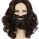 karlery Adult Men Long Wave Brown Mustache Beard Wig Halloween Costume Cosplay Party Wig