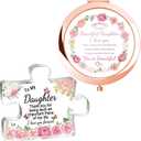 ekiinova Daughter Gifts Compact Mirror with Acrylic Puzzle Piece, Daughter Gorgeous Colorful Mirror Gift for Women Ideal Daughter Birthday Stocking Stuffers (Daughter, Rose Gold + Puzzle Piece)