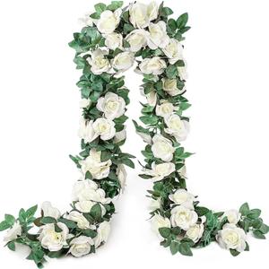 10PCS Fake Rose Garland, 7.5Ft Artificial Vines Flowers Hanging Rose Vine forfor Table Wedding Backdrop Arch Wall Party Mantle Festival Decor (White)