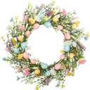 18 inch Easter Wreath Artificial Easter Egg Wreath for Front Door Easter Door Wreath Spring Wreath with Pastel Eggs and Mixed Twigs for Easter Decorations