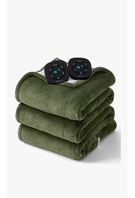 Bedsure Electric Blanket Queen Size  Dual Control Heated Blanket Queen, Fast Heating with 10 Time Settings & 10 Heat Settings, Warm Gift for Grandma (84x90 inches, Olive Green)