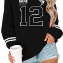 Game Day Sweatshirt Women Football Sweatshirts Funday Sunday Fall Pullover Football Fan Number Graphic Casual Tops Black, L