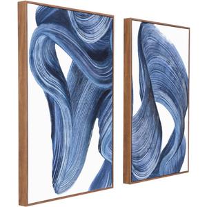 Zessonic Blue Abstract Wall Art Set of 2- Framed Twist Stroke Minimalist Graffiti on White Background Modern Canvas Artwork for Living Room, Bedroom, Office Decor, 16 x 24 Inches x 2