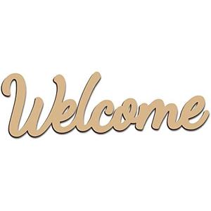 CREATCABIN Welcome Sign Welcome Wood Cutout Wooden Wall Decor Letters Laser Cut Art Unfinished Rustic Decorative DIY for Front Door Home Gallery Porch Coffee Bar Wreath Gift 11.8 x 2.4 Inch
