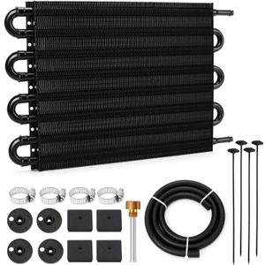 Universal Transmission Oil Cooler, 8 Pass Tube and Fin Design, Compatible with Ford, Chevrolet &Dodge Ram- Black- Aluminium
