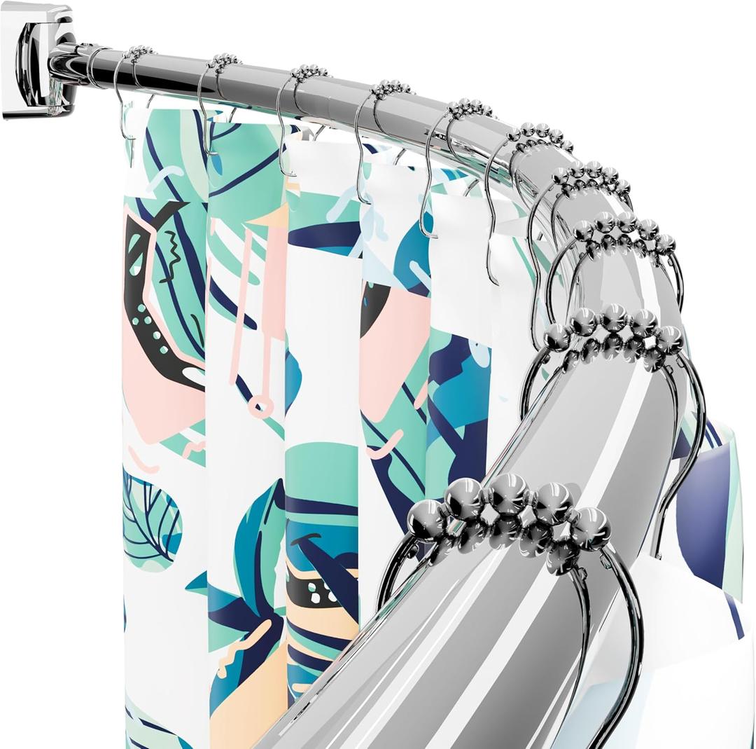 DYHOME Curved Shower Curtain Rod, Need to Drill, 35-76 inches Adjustable Curved Shower Rod Rustproof Shower Rod Round Shower Curtain Rod for Bathroom, Bathtub, Stall, Stainless Steel, Chrome