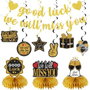 Going Away Party Decorations, Good Luck We Will Miss You Decorations Banner Farewell Decorations Party Supplies Kit Retirement Goodbye Party Decorations Table Centerpieces Hanging Swirls