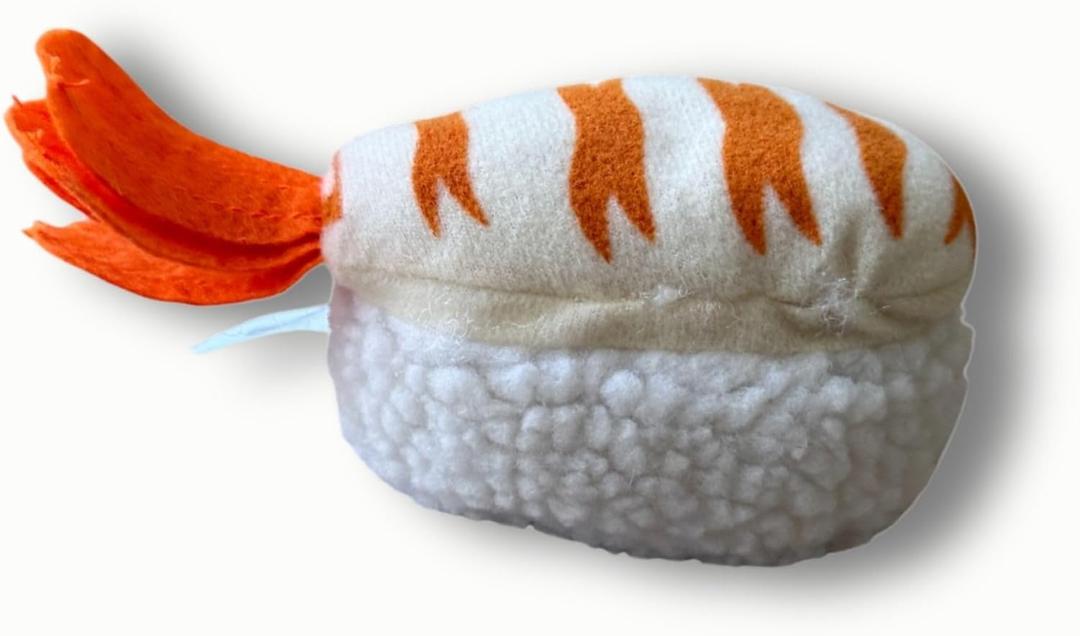 4 x 7" Squeaky Plush Toy for Puppies Small Dogs Self Etertainment Washable Soft Made [PET ONLY] (Prawn Sushi)