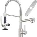 Commercial Kitchen Faucet with Pull Down Sprayer, Stainless Steel Kitchen Sink Faucet with Deck Plate, Single Handle Spring Kitchen Faucets (Brush Nickel)