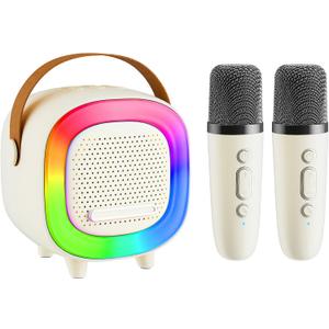 Mini Karaoke Machine Speaker for Kids Adults, Portable Bluetooth with 2 Wireless Microphones, Children's Day Birthday Gift Ideas for Toys for Teens Boys and Girls Aged 4, 5, 6, 7, 8, 9, 10, 11, 12+ Off-White  Mini Karaoke Machine Speaker for Kids Adults, Portable Bluetooth with 2 Wireless Microphones, Children's Day Birthday Gift Ideas for Toys for Teens Boys and Girls Aged 4, 5, 6, 7, 8, 9, 10, 11, 12+ Off-White