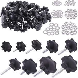 45 Sets(135PCS) M4 M6 M8 Star Knobs Male Thread Clamping Knob Screw Hand Tightening Knob Quick Removal Replacement Parts with 304 Stainless Steel Hex Nuts and Flat Washers Assortment Kit