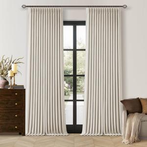 Pinch Pleated 100% Blackout Linen Curtains 96 Inch Length 1 Panel Pinch Pleat Curtains Black Out Light Blocking Room Darkening Drapes Dual Layer for Bedroom Living Room Window Cream Ivory Natural
