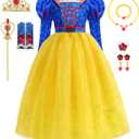 Princess Dress for Girls Princess Costume for Girls with Crown, Wand, Necklace, Bracelet, Ring, Glove, Earring